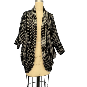Anthropology Moth Black and Cream Geometric Poncho Sweater